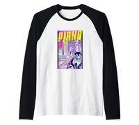 Plano Chat Rétro Anime Paysage Urbain Texas USA Drôle Manche Raglan
