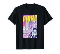 Plano Chat Rétro Anime Paysage Urbain Texas USA Drôle T-Shirt