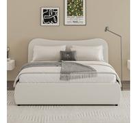 Lit coffre 140x190cm design arrondi velours côtelé beige PLANO Beige