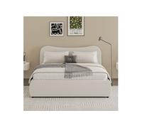 Lit coffre 140x190cm design arrondi velours côtelé beige PLANO Beige