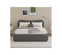 Lit coffre 140x190cm design arrondi velours côtelé gris PLANO