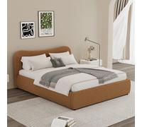 Plano lit coffre 140x190cm design arrondi velours côtelé marron