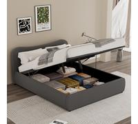 Plano lit coffre 160x200cm design arrondi velours côtelé gris