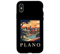 Plano Texas Rétro Vintage Skyline Coucher de Soleil Parc Paysage Urbain Coque pour iPhone X/XS
