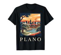 Plano Texas Rétro Vintage Skyline Coucher de Soleil Parc Paysage Urbain T-Shirt