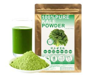 Plant Gift 100% Pure Kale Powder 羽衣甘蓝粉 Poudre verte Collard naturelle, excellente saveur pour boissons, smoothies, yaourt, torréfaction, biscuits et boissons 100g / 3.25oz