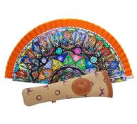 Planta Color Éventail à main pliable avec étui en cuir fabriqué en Espagne. Comprend un aimant ou un porte-clés de coutumes espagnoles. Housse orange Ocre HTG15