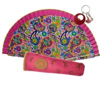 Planta Color Éventails floraux, paysages et figures de couleurs avec étui artisanal. Magnifique éventail en bois avec étui fabriqué en Espagne. (Rose Paisley)
