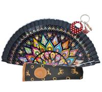 Planta Color Éventails floraux, paysages et figures de couleurs avec étui artisanal. Magnifique éventail en bois avec étui fabriqué en Espagne. (noir/marron)