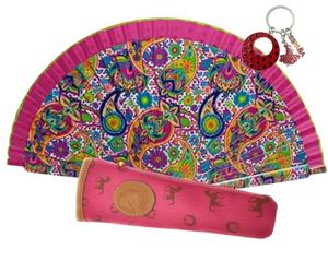 Planta Color Éventails floraux, paysages et figures de couleurs avec étui artisanal. Magnifique éventail en bois avec étui fabriqué en Espagne. (Rose Paisley)