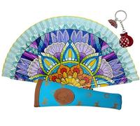 Planta Color Éventails floraux, paysages et figures de couleurs avec housse artisanale. Magnifique éventail en bois avec étui fabriqué en Espagne. (Mandalas bleu)