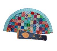 Planta Color Éventails floraux, paysages et figures de couleurs avec housse artisanale. Magnifique éventail en bois avec étui fabriqué en Espagne (bleu géométrique)