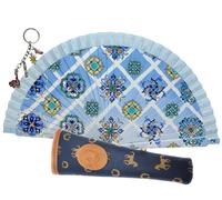 Planta Color Éventails floraux, paysages et figures de couleurs avec housse artisanale. Magnifique éventail en bois avec étui fabriqué en Espagne. Bleu HTG15