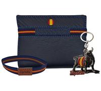 Planta Color Portefeuille en cuir pour homme fabriqué artisanalement en Ubrique Hommes et adolescents, comprend un porte-clés et un bracelet sur le thème espagnol., 75 Ne-bande élastique fil bleu,
