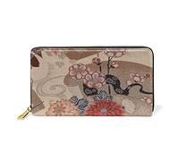 Plante À Fleurs Vintage Japon Portefeuille Zipper Long Bourse en Cuir Véritable avec Titulaire de la Carte de Crédit pour Téléphone Femmes Fille Hommes