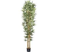 Plante artificielle bambou 210 cm, 1440 feuilles, tige naturelle dans pot plastique 17x14,5 cm