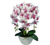 Plante artificielle Damich orchidée artificielle dans pot de fleur plante fleur orchidée artificielle 3 branches de fleurs hauteur environ 60cm blanc-rouge