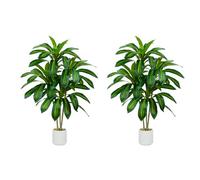Plante Artificielle Dracaena Intérieur 150cm Arbre Artificiel Dracaena Faux Arbre en Soie avec Jardinière Blanche Faux Tropical Yucca Floor Plant pour Bureau à Domicile Décorati (2, Blanc, 120cm)