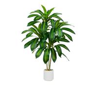 Plante Artificielle Dracaena Intérieur 150cm Arbre Artificiel Dracaena Faux Arbre en Soie avec Jardinière Blanche Faux Tropical Yucca Floor Plant pour Bureau à Domicile Décorati (1, Blanc, 120cm)