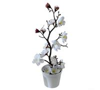 Plante artificielle en pot de fleurs de prunier de 27,9 cm pour une utilisation en intérieur, y compris une étagère de bureau, une cheminée ou un buffet avec silhouette élégante (blanc)