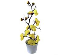 Plante artificielle en pot de prunier de 28 cm pour une utilisation en intérieur, y compris une étagère de bureau, une cheminée ou un buffet avec silhouette élégante (jaune)