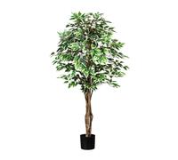 Plante artificielle Ficus benjamina 150 cm vert-blanc 840 feuilles tronc naturel dans pot 16 x 14 cm