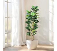 Plante artificielle Fiddle Figuier Figuier artificiel Plantes artificielles avec pot blanc pour la maison/bureau/salle de stockage/décoration intérieure et extérieure Branches personnalisables pour un