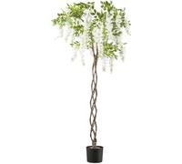 Plante artificielle Glycine 170cm blanc avec tige tressée dans pot plastique 16,5x15cm