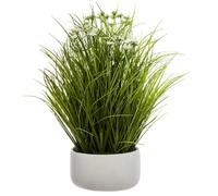 Atmosphera – Plante artificielle en pot «Herbes folles» – Pot en ciment – Blanc – H40 cm