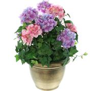 Plante artificielle "Hortensia" en pot doré, hauteur 55 cm, hortensia artificiel, plante décorative, plante en pot