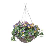 Plante artificielle suspendue Pensées multicolore en pot