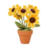 Plante artisanale tissée à la main au crochet avec petite marguerite pour présentation de table en utilisant du fil de laine doux (jaune)