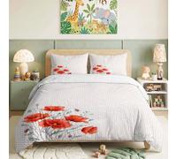 Plante Bouquet Coquelicots Parure de Lit 140 x 200 cm Housse de Couette | Blanc Impression Ensemble de literie Aquarelle Fleurs Boutons Douce Literie, Antibactérien Housse de Couette