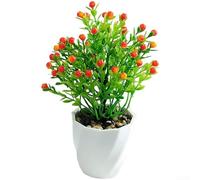 Plante d'acacia artificielle réaliste de 18 cm de haut dans un pot compact pour décoration minimaliste pour la maison, le bureau et l'appartement (orange)