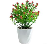 Plante d'acacia artificielle réaliste de 18 cm de haut dans un pot compact pour décoration minimaliste pour la maison, le bureau et l'appartement (rouge)