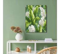 Plante De Bananier Blanc-vert Sur Toile Mur Art Peinture, Illustration De Feuille Affiche Imprime, Art sur Toile Pour Salon Chambre à Coucher Maison Décoration Mural, 70x100cm Sans Cadre
