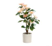 Plante de camélia artificielle en pot de 42 cm de haut avec base en plastique, conçue pour améliorer les espaces décoratifs sans avoir besoin d'arrosage ou de lumière du soleil (pour le champagne)