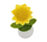 Plante de tournesol artificielle tissée à la main au crochet - Décoration d'intérieur pour jardin floral - Fil vert pour un entretien facile - Fausse composition florale jaune