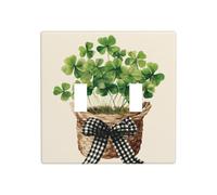 Plante de trèfle vert dans un panier en osier double bande à bascule plaque murale interrupteur décoration taille standard - 11,4 x 11,4 cm