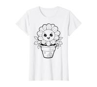 Plante Fleur Pot de Fleurs à colorier et à Peindre soi-même T-Shirt Graphique avec Valeur, Femme, Blanc, L