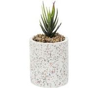 Plante grasse artificielle en polyéthylène dans un pot effet terrazzo - - ALTOBUY Blanc