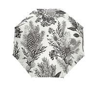 Plante Herbe Classique Floral Fleur Parapluie Pliant Ouverture et Fermeture Automatique Protection UV Parapluies Pliant Coupe-Vent Ultra-léger pour Voyager Plage Femmes Enfants Fille