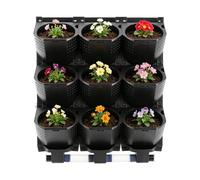 Plante murale verticale à suspendre - Noir - 58 x 49,5 x 14,5 cm | Pot de fleurs mural avec 9 poches pour cour, jardin, balcon, décoration intérieure, en plastique PP
