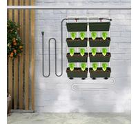 Plante murale verticale suspendue - Jardinière surélevée verticale à plusieurs étages - 8 pots de plantes avec irrigation goutte à goutte et kit de drainage pour balcon et jardin - 67 x 18,6 x 93 cm