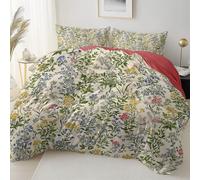 Plante Petite Fleur Sauvage imprimée Housse de Couette, Rouge Réversible Microfibre Parure de lit, Anti-Boulochage Housse de Couette avec Fermeture Éclair 200 x 200 cm
