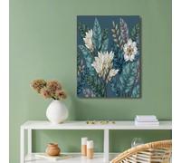 Plante Tropicale Bleu-vert Sur Toile Mur Art Peinture, Illustration De Feuille Affiche Imprime, Art sur Toile Pour Salon Chambre à Coucher Maison Décoration Mural, 30x40cm Sans Cadre