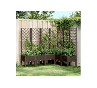 vidaXL Jardinière avec treillis – Lit surélevé, bac à fleurs pour jardin/patio, Marron PP