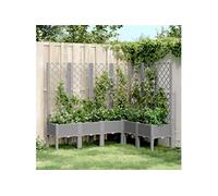 vidaXL Jardinière avec treillis - Lit surélevé, bac à fleurs 160×120×142 cm PP Gris clair