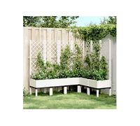vidaXL Jardinière avec treillis 160x120x142 cm – Bac à fleurs surélevé blanc PP