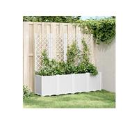 Jardinière avec Treillis, Lit Surélevé de Jardin, Pot de Fleurs, Bac à Plantes, Boîte de Plantation Patio Terrasse Extérieur, Blanc PP